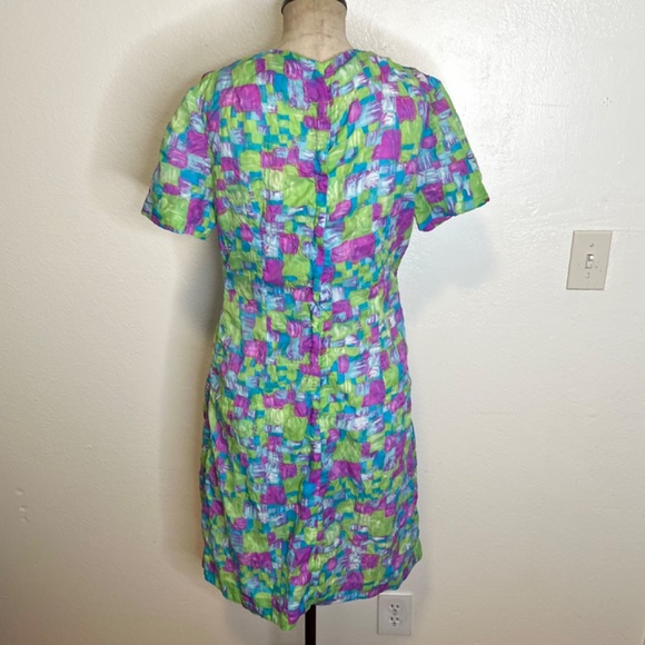 1970s Mod Neon Dress Size Medium quilt print colorful shift - Picture 11 of 14